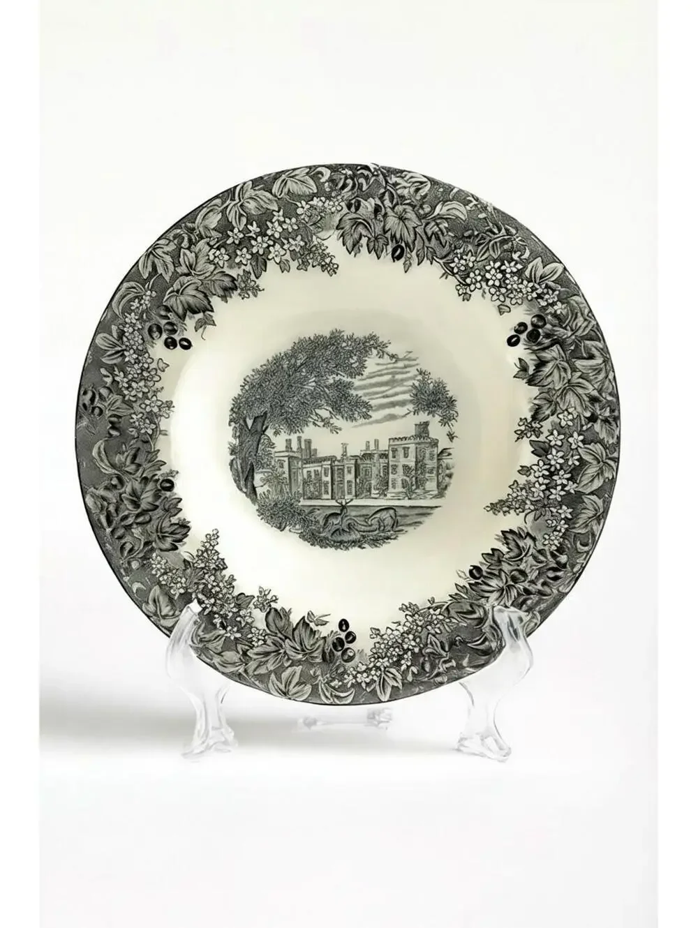 Wedgwood Queen's Ware Romantic England Penshurst Place Black and White Soup Bowl